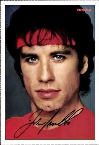 Ak Schauspieler John Travolta, Portrait, Autogramm, Bravo, Stirnband