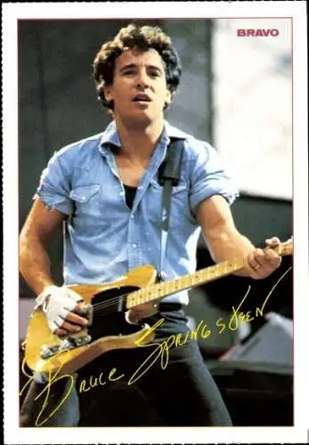 Ak Schauspieler Bruce Springsteen, Portrait, Autogramm, Sänger, Bravo, Gitarre