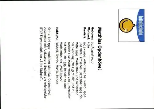 Ak Schauspieler Matthias Opdenhövel, Portrait, Autogramm, RTL 2, Bitte Lächeln