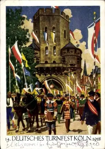 Künstler Ak 14. Deutsches Turnfest Köln 1928, Historischer Festzug am Severinstor