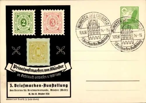 Ganzsachen Briefmarken Ak Münster in Westfalen, 3. Briefmarkenausstellung 1936