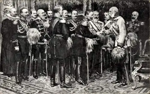 Ak Die Huldigung der deutschen Bundesfürsten in Wien, Kaiser Franz Joseph I., Wilhelm II