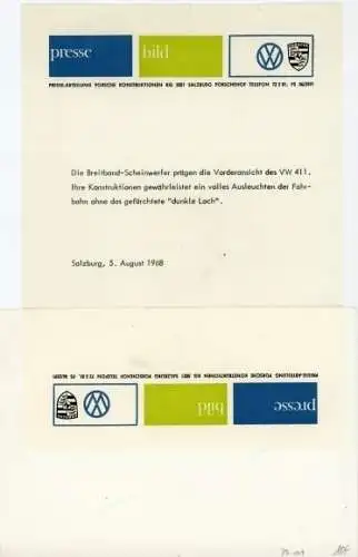 Faltblatt VW 411, Vorderansicht, Breitband-Scheinwerfer, Presse Bild Salzburg 1968