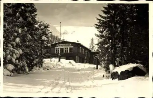 Ak Karpacz Krummhübel Riesengebirge Schlesien, Melzergrund, Melzergrundbaude, Winter