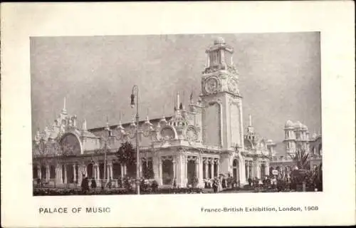 Ak London City England, Französisch-Britische Ausstellung 1908, Palast der Musik