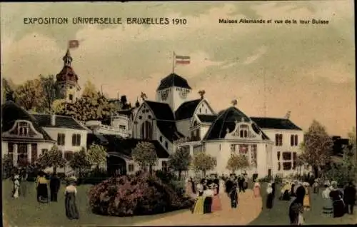 Ak Brüssel Brüssel, Ausstellung 1910, Deutsches Haus, Schweizer Turm