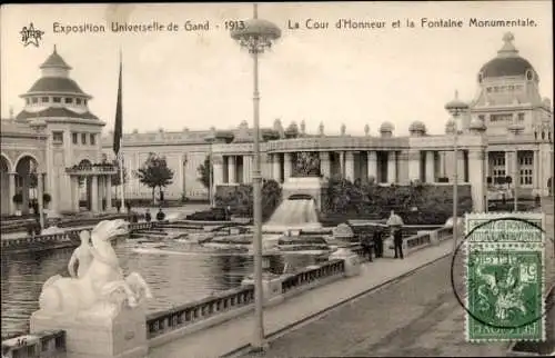 Ak Gent, Weltausstellung 1913, Ehrenhof, Monumentalbrunnen