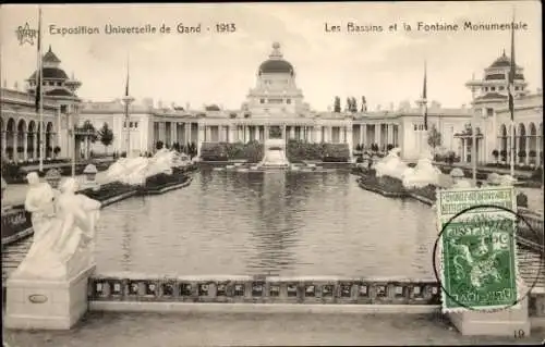 Ak Gent Gent Ostflandern, Internationale Ausstellung 1913, die Becken und der Monumentalbrunnen