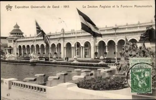 Ak Gent Gent Ostflandern, Ausstellung 1913, englische Sektion, Monumentalbrunnen