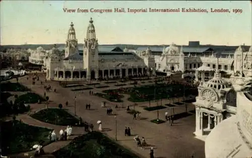 Ak London City England, Imperial International Exhibition 1909, Blick von der Kongresshalle