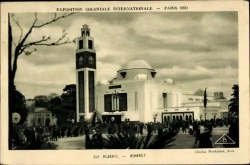 Ak Paris, Expo, Weltausstellung 1931, Algerischer Pavillon mit Minarett