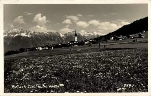 Ak Potsch Tirol, Gesamtansicht, Kirche, Nordkette