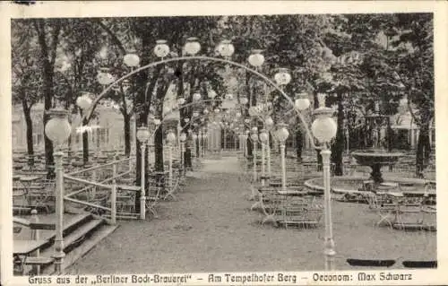 Ak Berlin Kreuzberg, Berliner Bock-Brauerei am Tempelhofer Berg, Ausschank, Garten