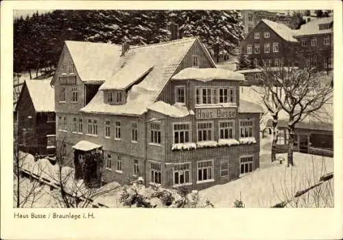 Ak Braunlage im Oberharz, Haus Busse, Hüttebergstraße 3, Winter