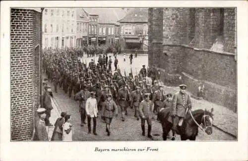 Ak Bayern marschieren zur Front, Soldaten, Pferde