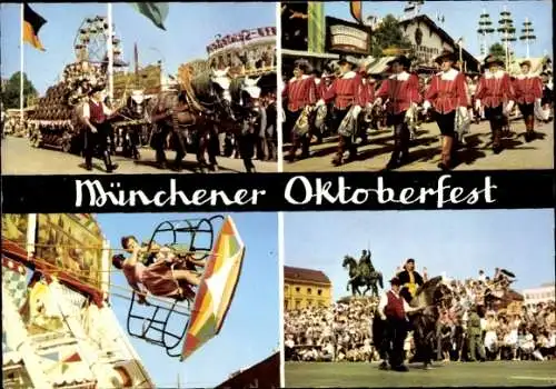 Ak München, Oktoberfest, Festwagen, Fußgruppe, Schiffschaukel, Reiter