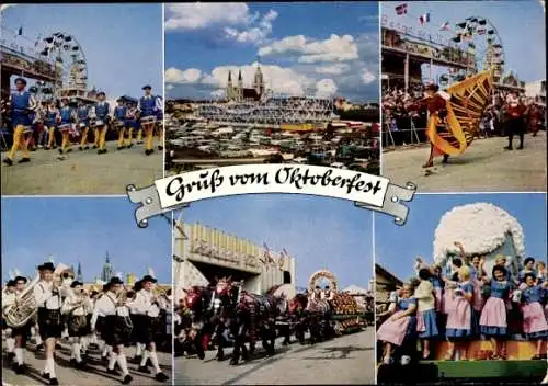 Ak München, Oktoberfest, Kapelle, Trachten, Riesenrad, Umzug