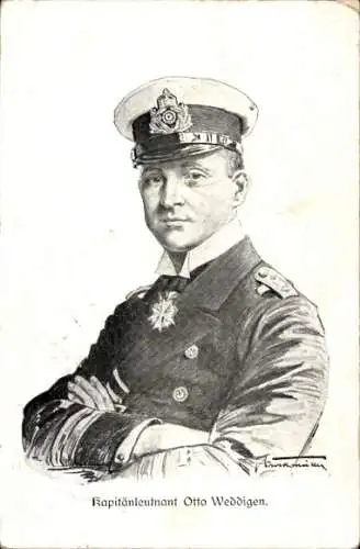 Künstler Ak Otto Weddigen, Marineoffizier, Kapitänleutnant, Portrait