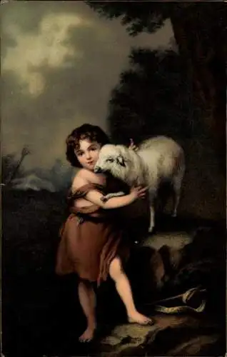 Künstler Ak Murillo, St. John and the lamb, Stengel