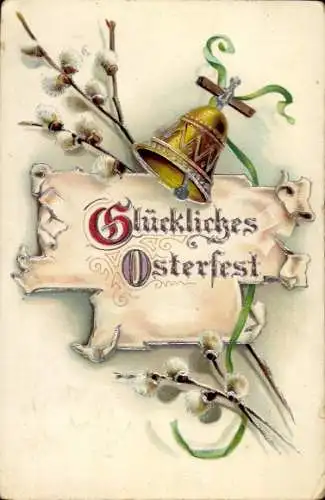 Ak Glückwunsch Ostern, Weidenkätzchen, Glocke