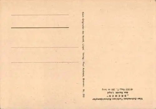 Ak Dampfschiff Bremen, Norddeutscher Lloyd, Vier Schrauben Turbinen Schnelldampfer