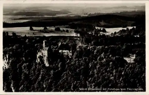 Ak Honau Lichtenstein in Württemberg, Schloss Lichtenstein, Forsthaus, Flugzeugaufnahme