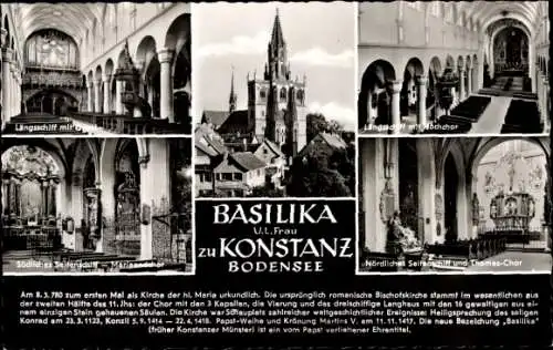 Ak Konstanz am Bodensee, Basilika, Innenansicht Längsschiff, Südliches Seitenschiff, Hochaltar