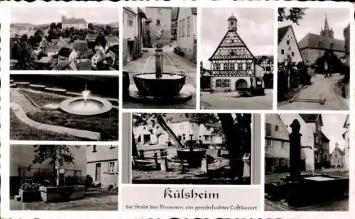 Ak Külsheim in Baden, Stadt der Brunnen, Teilansichten, Fachwerkhaus, Panorama