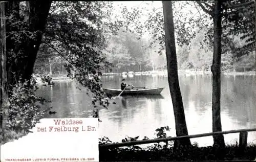 Ak Freiburg im Breisgau, Waldsee, Ruderboot