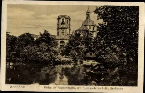 Ak Mannheim in Baden, Friedrichspark, Sternwarte, Jesuitenkirche