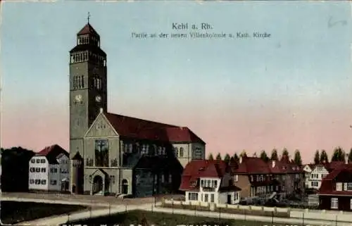 Ak Kehl am Rhein, Villenkolonie und Kath. Kirche