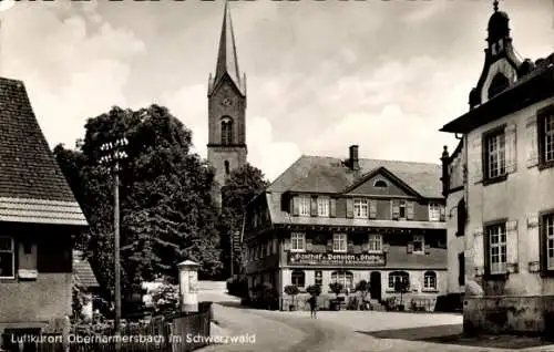 Ak Oberharmersbach im Schwarzwald Baden, Gasthof "Stube", Kirche