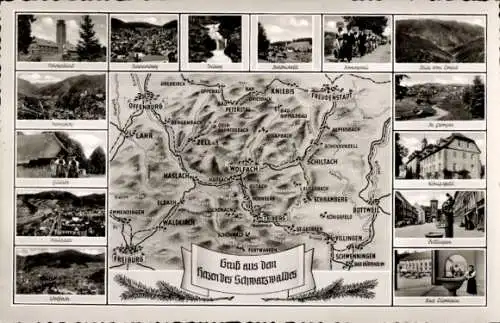 Ak Wolfach im Schwarzwald, Landkarte, Haslach, Zell, Schiltach, Freudenstadt, Offenburg, Freiburg