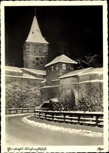 Ak Nürnberg in Mittelfranken, Tiergärtner-Tor, Winteransicht