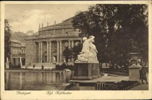 Ak Stuttgart in Württemberg, Königliches Hoftheater, Statue