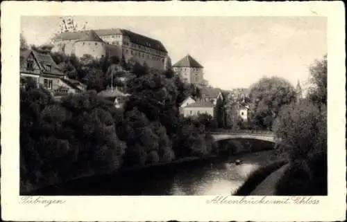 Ak Tübingen, Alleenbrücke mit Schloss