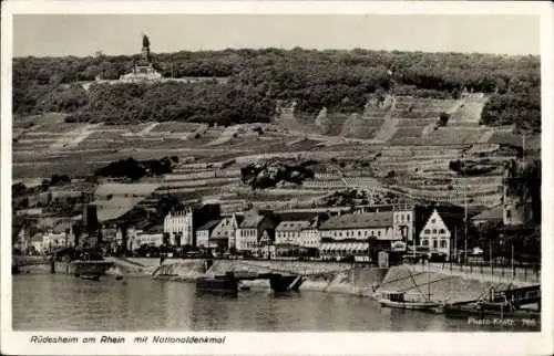 Ak Rüdesheim am Rhein, Teilansicht mit Nationaldenkmal