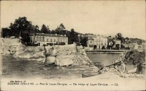 Ak Lagny Thorigny Seine et Marne. Die Eiserne Brücke, Zerstörte Brücke, Ruinen