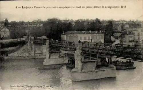 Ak Lagny Seine et Marne, Temporäre Fußgängerbrücke