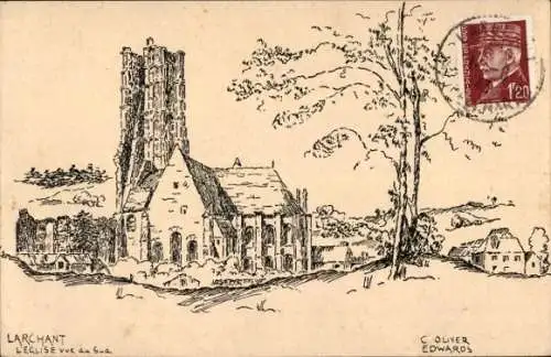 Künstler Ak C. Oliver Edwards, Larchant Seine-et-Marne, Église