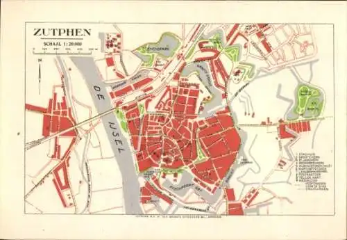 Stadtplan Ak Zutphen Gelderland, De Ijsel