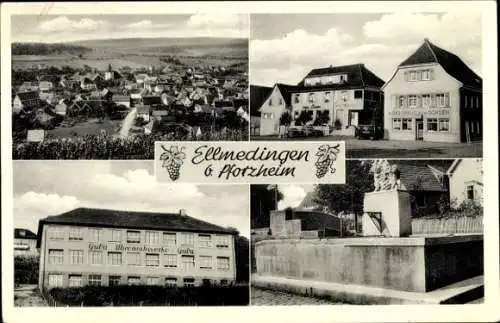 Ak Ellmendingen Keltern in Baden, Panorama, Gasthaus zum Ochsen, Guba Uhrenrohwerke