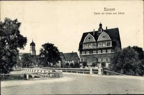 Ak Süßen an der Fils Württemberg, Teilansicht, Kirche, Schule