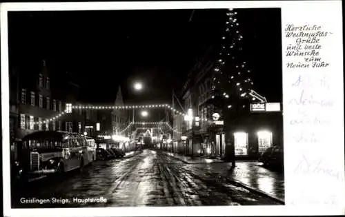 Ak Geislingen an der Steige, Hauptstraße, Nacht, Weihnachtsbeleuchtung, Tannenbaum