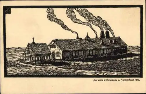 Künstler Ak Essen, Der Erste Schmelzbau und Stammhaus 1819, Alfred Krupp, Kruppsche Betriebe