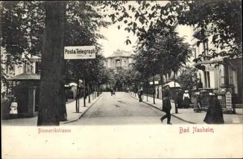 Ak Bad Nauheim im Wetteraukreis Hessen, Bismarckstraße, Post & Telegraph Schild, Pension Edelweiß