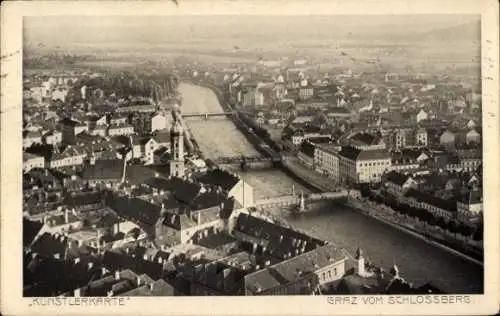 Ak Graz Steiermark, Gesamtansicht, Blick vom Schlossberg