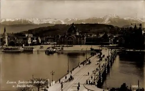 Ak Luzern Stadt Schweiz, Seebrücke, Bahnhof, Stanserhorn