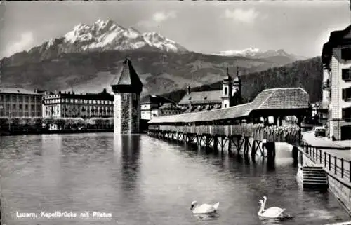 Ak Luzern Stadt Schweiz, Kapellbrücke, Pilatus