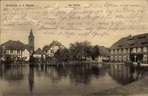 Ak Grohnde Emmerthal an der Weser, Partie am Teich